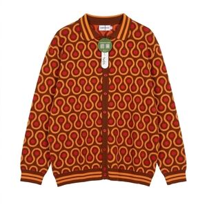 NWT OXKNIT Shining 70s Retro Style Cardigan Polo Button Down Carpet Pattern 2XL